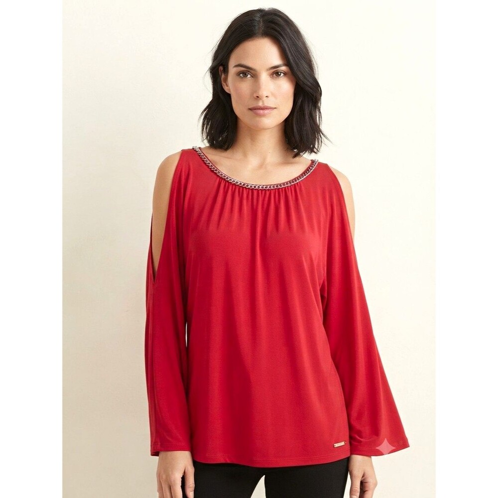 Michael Kors Red Chain Neck Cold Shoulder Blouse